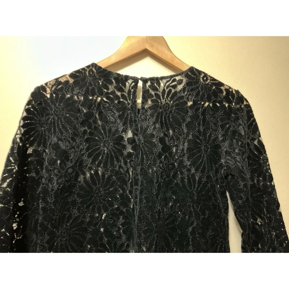 Zara Basic Womens Floral Lace Sheer Top Sm Black Velvet Keyhole Back Whimsygoth